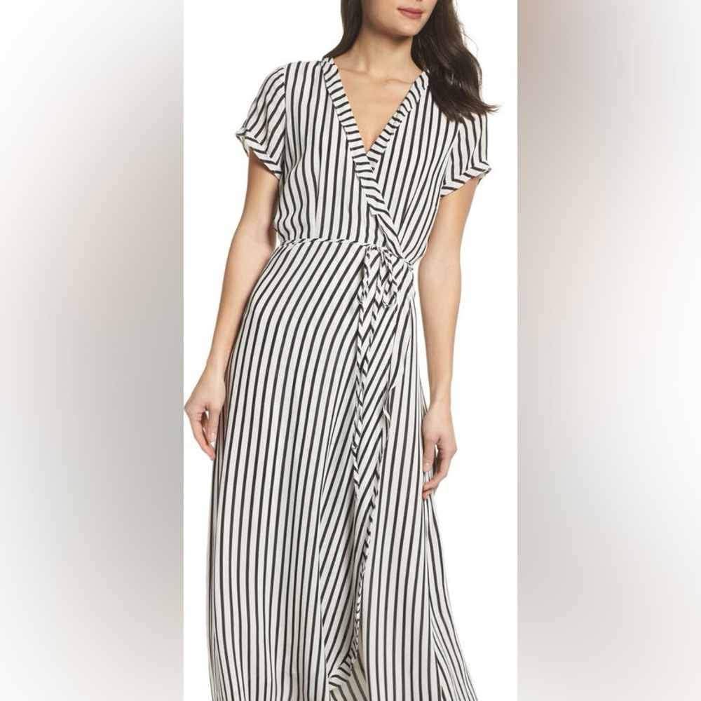 Bardot Aide Striped Midi Wrap Dress Women’s Size Large - Picture 6 of 16
